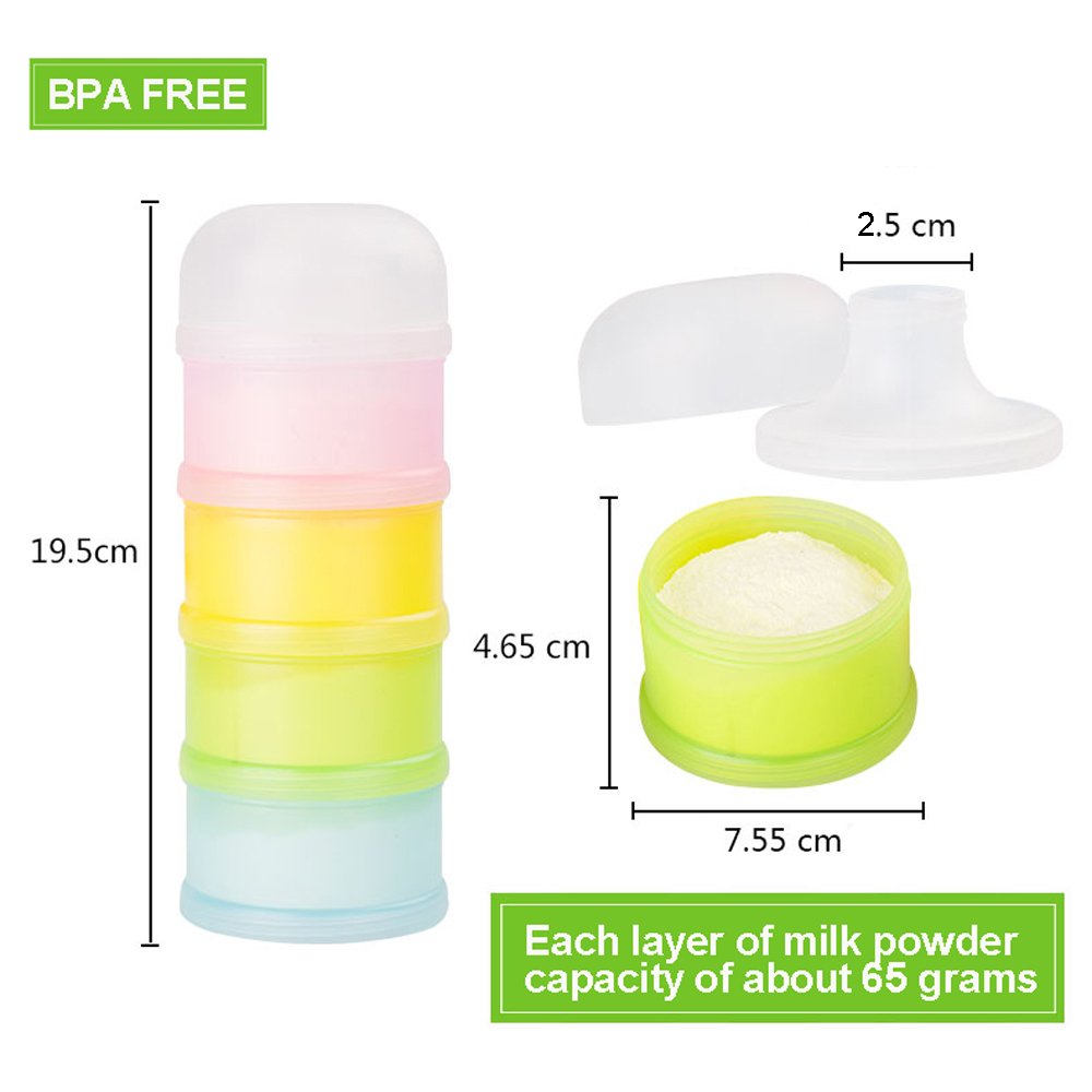 Formula Dispenser, Kidsmile Twist-Lock Stackable On-The-Go BPA Free Milk Powder Box Baby Food Storage Container Snack Cups for Toddlers - 4 Feeds, no Powder Leakage : Baby