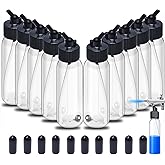 Ketofa Plastic Airbrush Bottles with Rubber Caps, 1.07 Ounce(30CC), 10 Pack | Fits Most Dual-Action Siphon-Feed Airbrushes; Clear Refillable Bottles Speed Color Changes for Models, Crafts and Auto Art