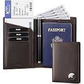 Mrain Luxury RFID Blocking Genuine Leather Passport Holder Passport Wallet for Travel (Crazy Horse Brown with AirTag Slot)