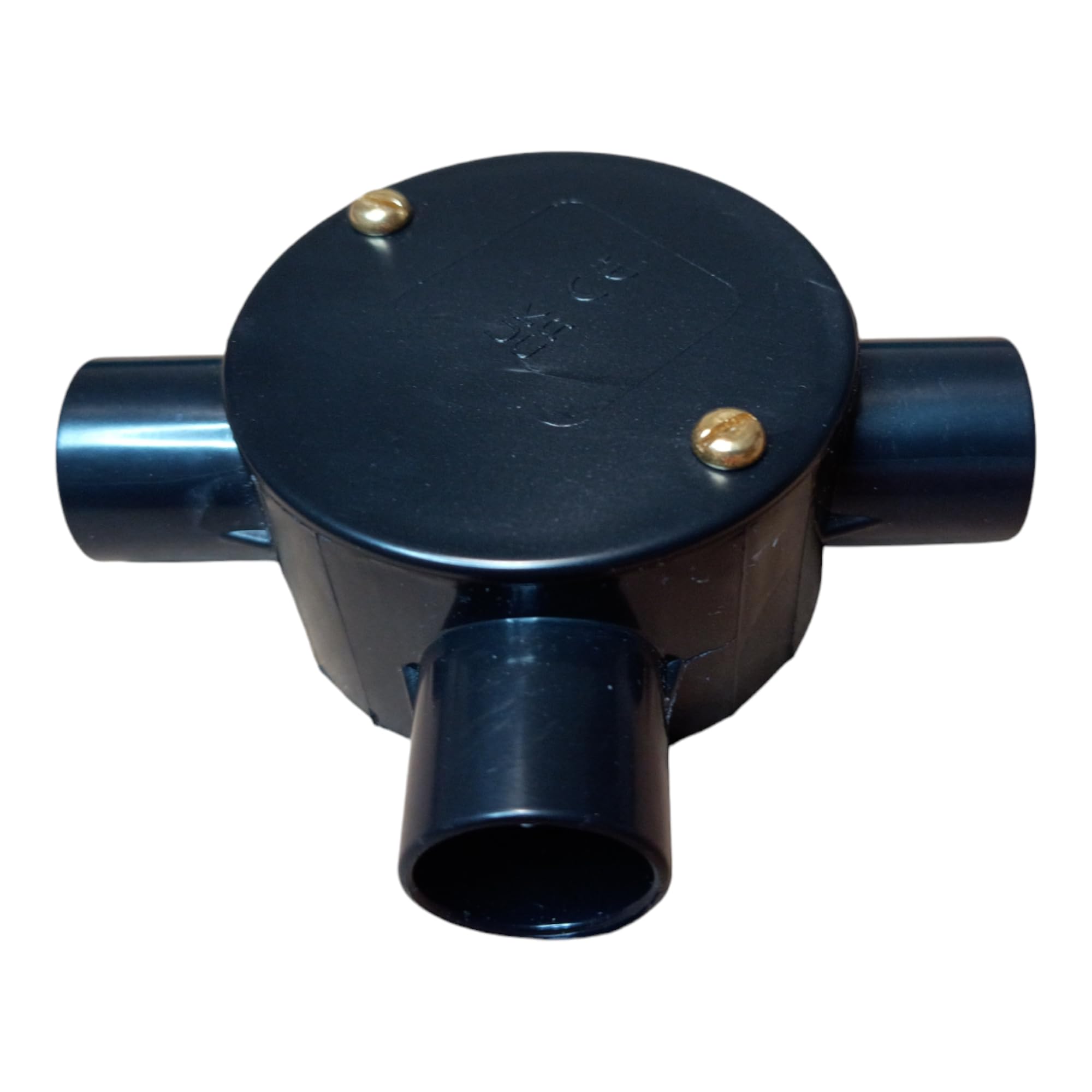 Black 20mm PVC Conduit Tee Box 3 Way Terminal Box with Lid and Screws - Pack of 1