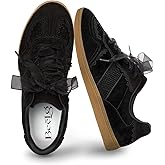 BeeLg Casual Sneakers for Women Lace Detail – Elegant Ribbon Lace-Up Fashion Sneakers with Leather Upper Memory Foam Insole and Slip On Trendy Casual Shoes for Women