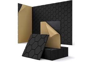KUCHOOW Acoustic Wall Panels Sound Absorbing, Honeycomb Self Adhesive Wall Tiles Panel, 12 Pack Decorative Hexagon Design for Studio, Home Office, Gaming Room, Acoustic Treatment, 12"x12"x0.4", Black