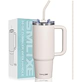 SMLIXE 30 oz Tumbler with Handle, Tumbler with Lid and Straw, Double Wall Vacuum Insulated Travel Mug Stainless Steel Tumbler for Hot and Cold, Cupholder Friendly (Almond Birch)