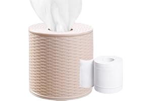 Tissue Holders, Toilet Paper Cover, Round Imitation Rattan Tissue Box Plastic Waterproof Toilet Paper Roll Cover Storage Sing