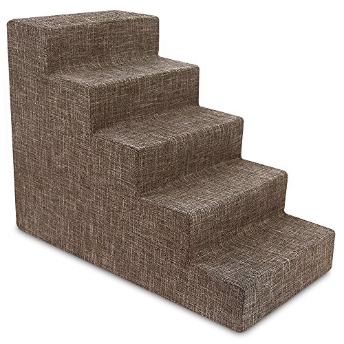 USA Made Pet Steps/Stairs with CertiPUR-US Certified Foam for Dogs & Cats by Best Pet Supplies - Brown Linen, 5-Step (H: 22.5")