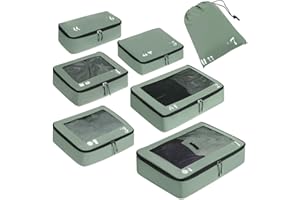 ECOHUB 7 Set Packing Cubes Tear-Resistant Luggage Packing Organizers with Number Icon for Travel Accessories Luggage Suitcase Machine Washable Packing Cubes (Green)