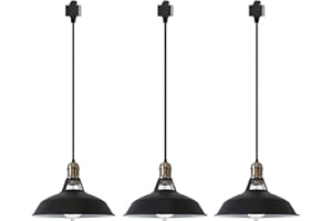 SKIVTGLAMP Iron H-Type Track Pendant Lighting 47.2in Cord Customizable Black Lampshade Dimmable Track Mount Pendant lights fo