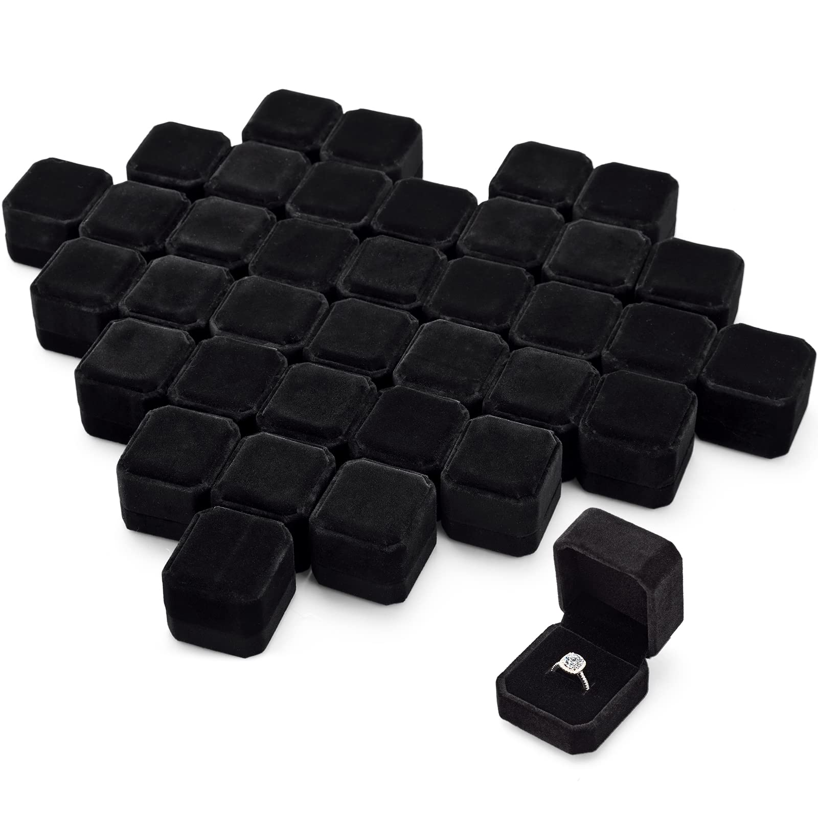 Photo 1 of Laumoi 36 Pcs Velvet Ring Box for Wedding Ceremony Engagement Jewelry Boxes Packaging Display Ring Case Earring Storage Holder for Proposal Anniversary Birthday Gift(Black)