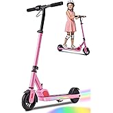Caroma Electric Scooter for Kids Ages 6-14, 150W/180W Motor,10 MPH Max Speed & 7 Miles,Adjustable Height & Speed,Colorful Lights,LED Display,Foldable Kids Electric Scooter 132 Lbs Max Load