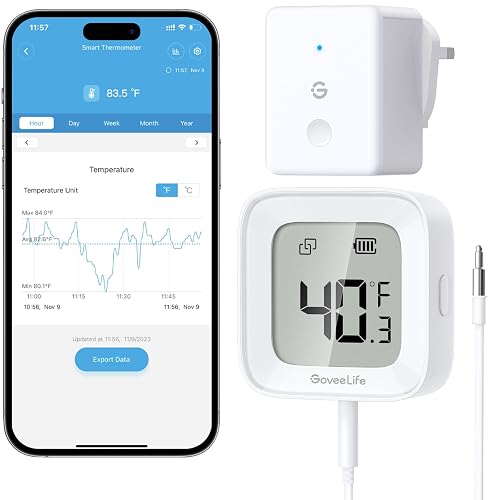 GoveeLife Digital Fridge Thermometer with App Control, Wireless Smart WiFi Freezer Thermometer with Custom Alarms and 2-Year Free Data Storage, LCD Display, for Fridge, Freezer