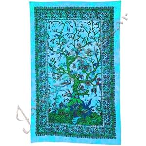 Tela Turquesa Algodon India - Arbol de la Vida - Artesana - 210 x 140