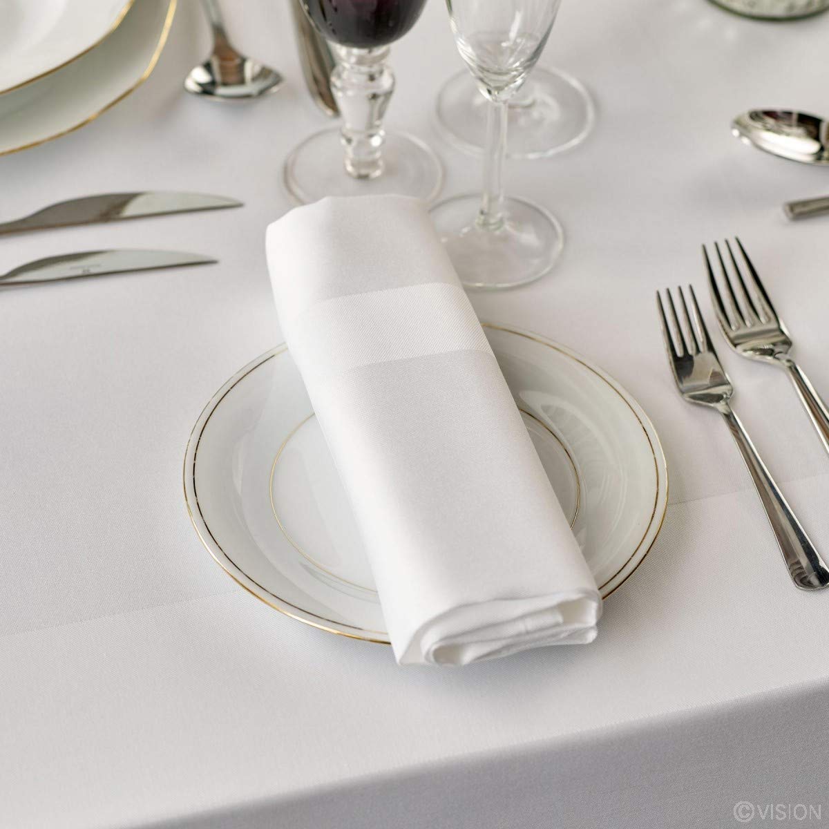 Musbury Elegant 100% Cotton Plain Satin Band Table Linen In White - Tablecloth 89/89cm (35/35")