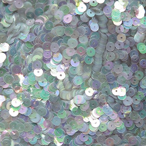 5mm Flat Round Sequin Paillettes ~ Light Blue Crystal Iris Rainbow ~ Loose sequins for embroidery, bridal, applique, arts, crafts, and embellishment. Made in USA.