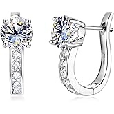 Moissanite Hoop Earrings for Women, Lab Imitation Diamond Huggie Earrings, 18K White Gold Plated D Color Round Cut 925 Sterling Silver Earrings, GRA Certified