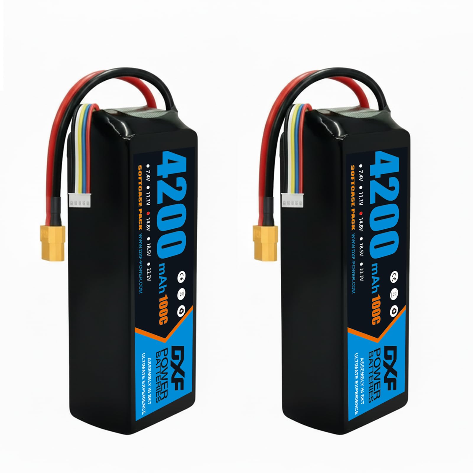 DXF 2Pack 4200mAh 14.8V 100C 4S LiPo Battery XT60, Graphene RC Battery for FPV Racing Drone Quadcopter Freestyle Helicopter Airplane Boat Speed Car Truck Buggy Truggy Racing 1/8 1/10 Scale