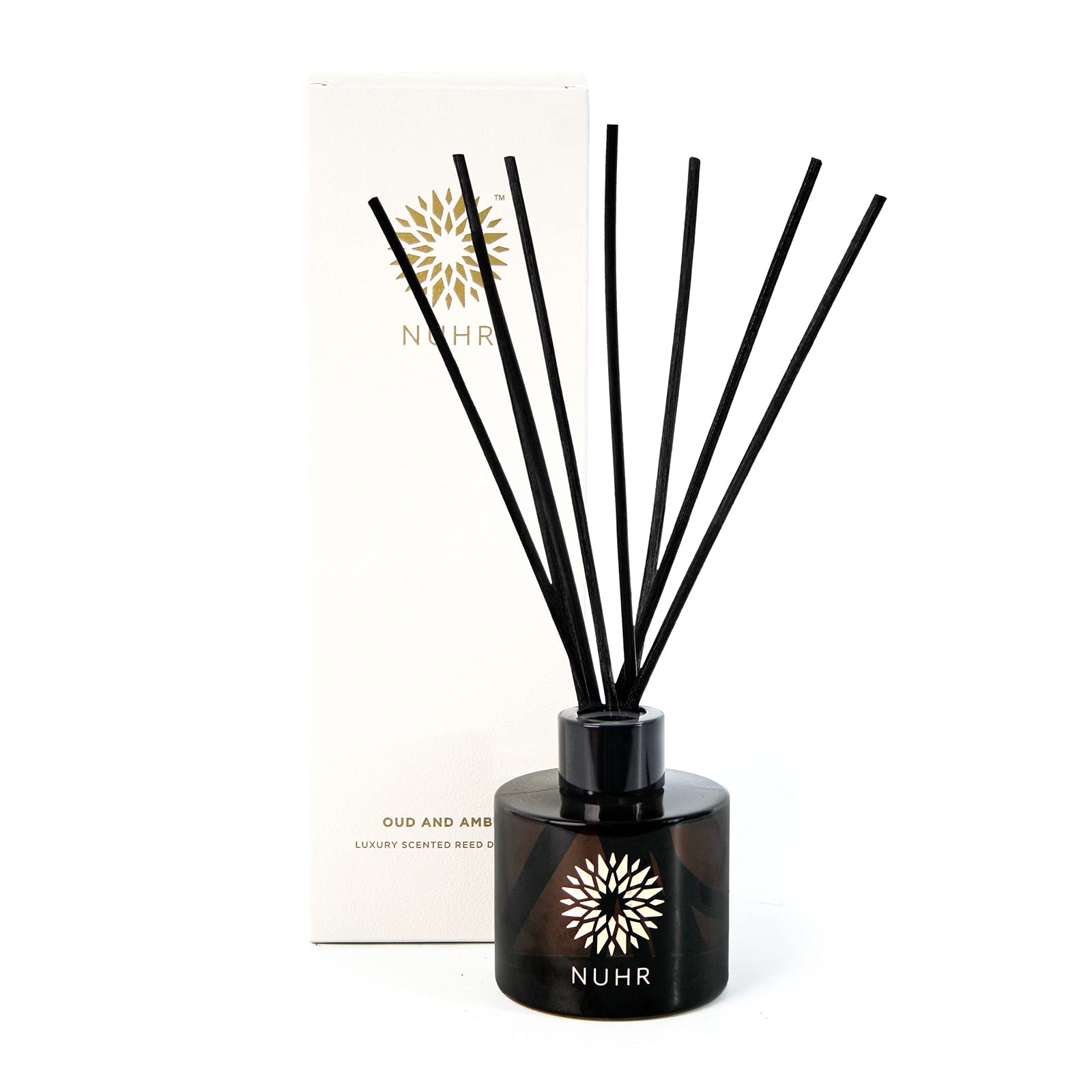 NUHR Home Reed Diffuser Oud & Amber Sticks for Home Multi Note Fragrance - Long Lasting Aroma Perfect Reed Diffuser, Minimum of 4 Months, UK-Made- Gift Set 100ml