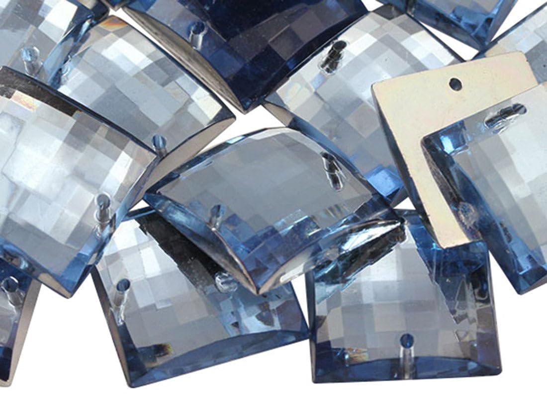 Allstarco 18mm Blue Sapphire - Lt. CH02 Square Flat Back Sew On Beads for Crafts Plastic Acrylic Rhinestones with Holes for Sewing, Clothing Embelishments, Costume Cosplays 25 Pieces