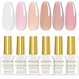 Artdone Sheer Gel Nail Polish Set Jelly UV Gel 6 Colors Translucent Milky White Pink Nude Brown Colors Nail Polish For All Seasons Neutral Soak off LED Lamp Gel Manicure Kit For Nail Art
