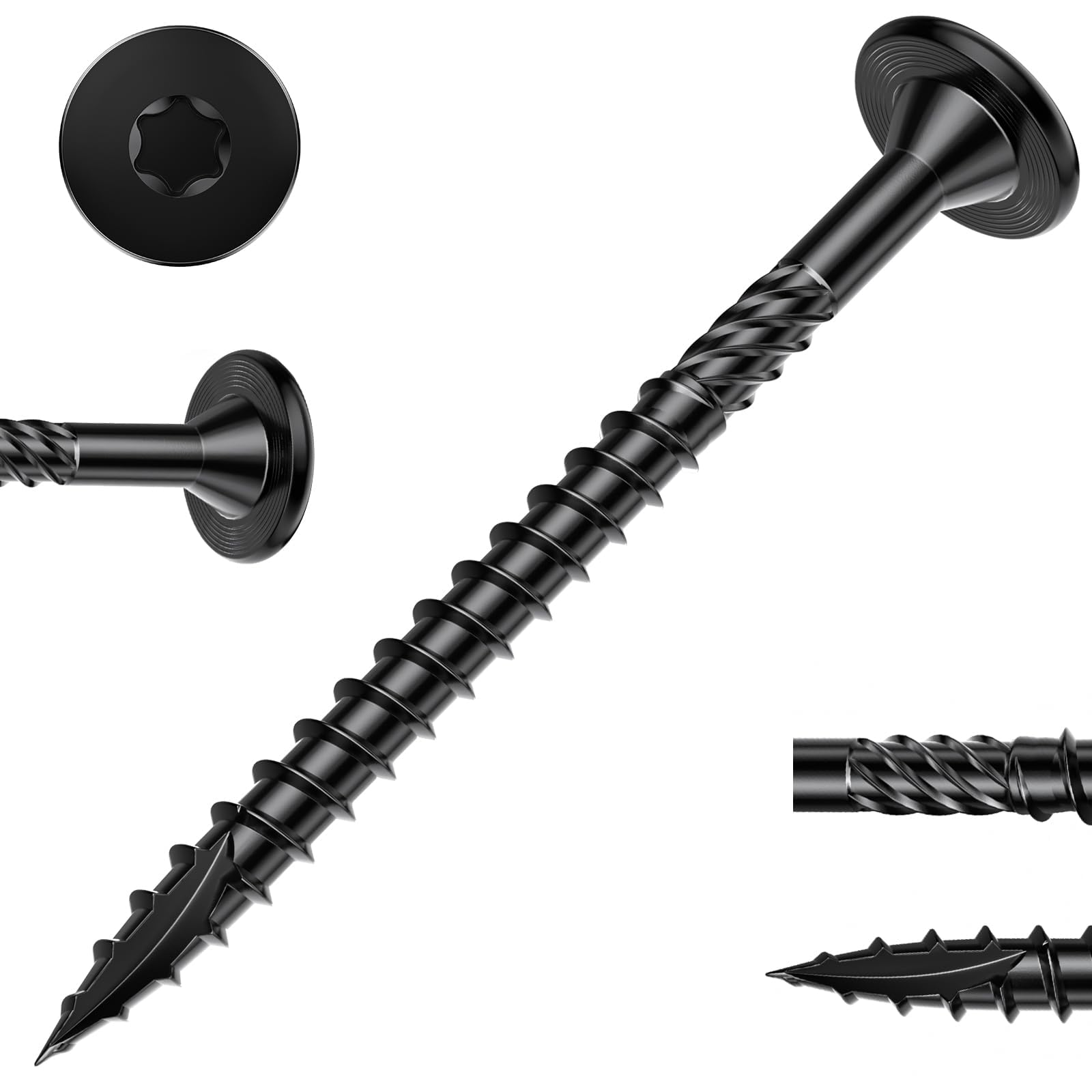 FMhotu #14 Heavy-Duty Wood Screws, Star Drive Deck Screws, Rust Resistant Timber Screws for Timber/Log/Landscaping Wood (10 Inch,50Pcs,Black) Image