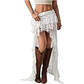 SHENHE Women's Western Y2k Lace Maxi Skirt Tiered Ruffle High Low Renaissance Boho Fairy Skirt