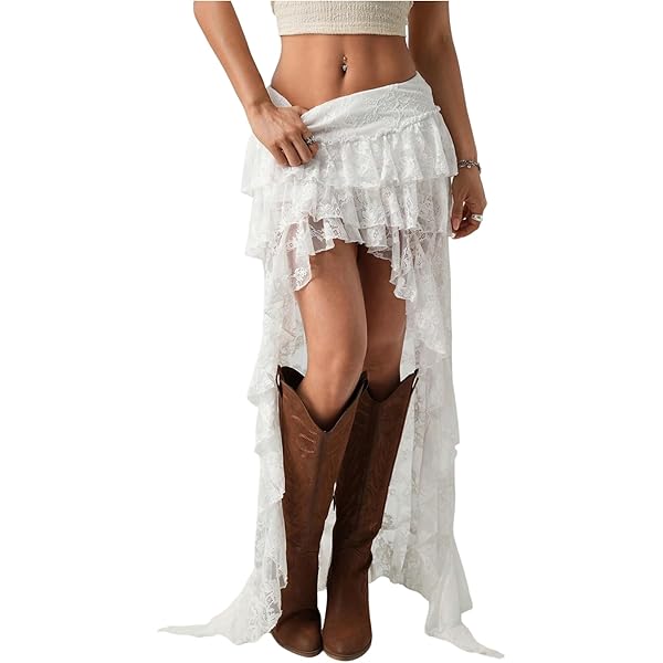 thumbnail image 2 of INSPIRE CHIC Women's Chiffon Skirts Elastic Waist Ruffle Tiered Floral 2 of 12