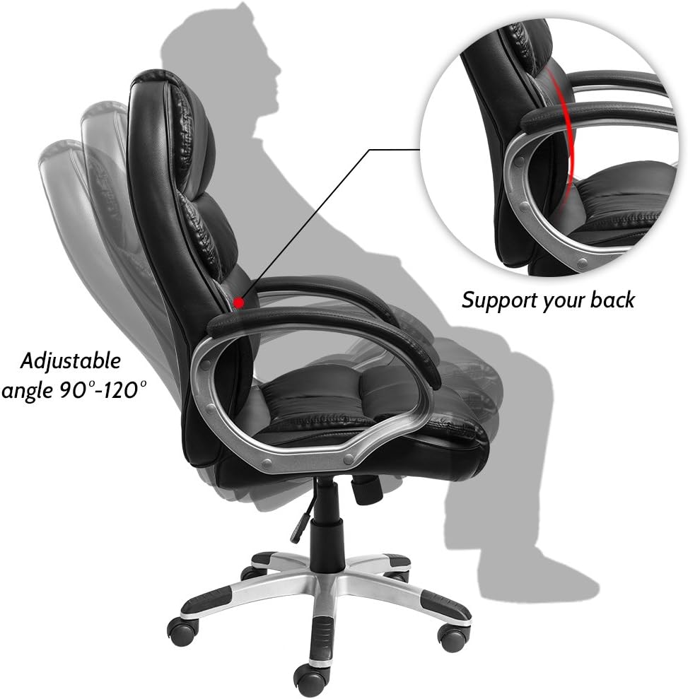 Furmax High Back Office Chair Adjustable Ergonomic Desk Chair with Padded Armrests,Executive PU Leather Swivel Task Chair with Lumbar Support (Black): Furniture & Decor