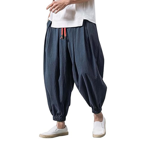 DAZLOR Mens Hip Hop Harem Pants Japanese Baggy Drop Crotch Wide