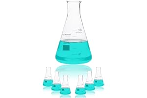 LABINVO 150ML Glass Erlenmeyer Flask, Narrow Mouth Graduated Conical Flask with Marking Spot, 6pcs of 3.3 Borosilicate Glass Flask Set, IN-EFN150