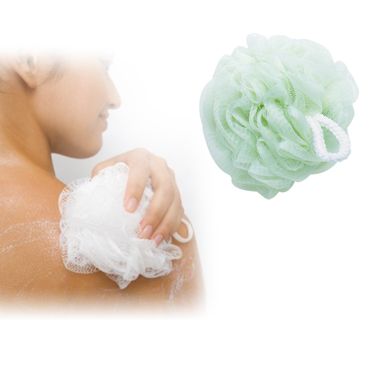 JUSTIME Long Handled Bath Brush Set with Mesh Sponge Shower Ball| Natural Bristles Back Scrubber Body Brush and Bath Shower Sponge for Cellulite & Exfoliating(2 PACKS)