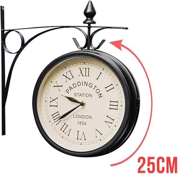 Dual Face Paddington Station Wall Clock Black 25cm Diameter Weather