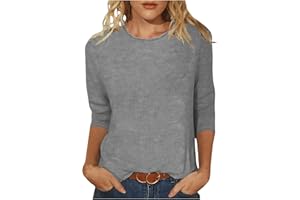 FARTEY 3/4 Length Sleeve Shirts for Women 2023 Casual Summer Blouses Crewneck Floral Printed Cute Tops Loose Fit Pullover