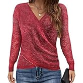 Womens Criss Cross Sweater V Neck Long Sleeve Off Shoulder Pullover Wrap Ruched Knit Casual Fall Winter Jumper Tops