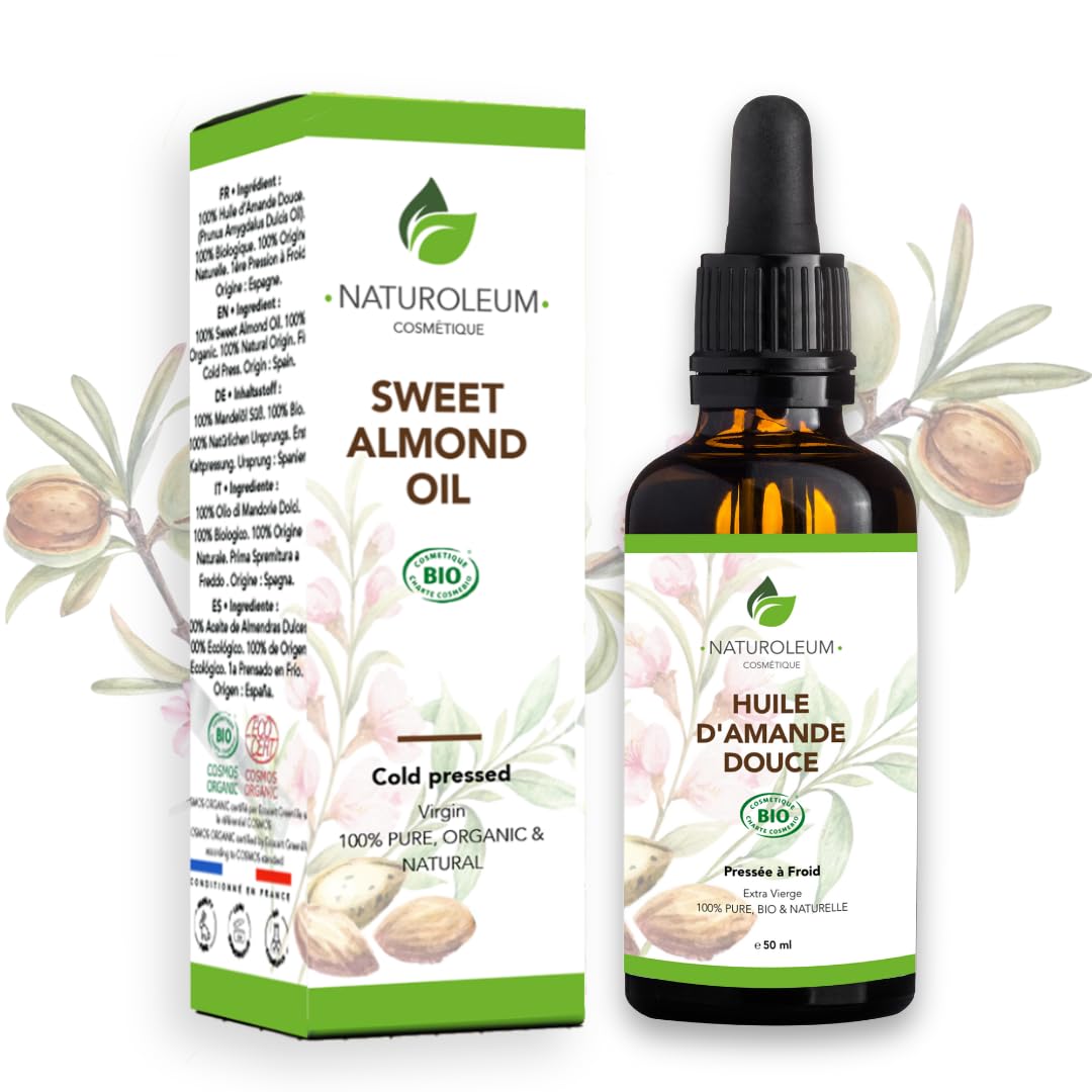 100% Organic Sweet Almond Oil, pure and natural, cold-pressed - Extra Virgin - body, skin, face, and hair care, vegan (50 ml) — image 1