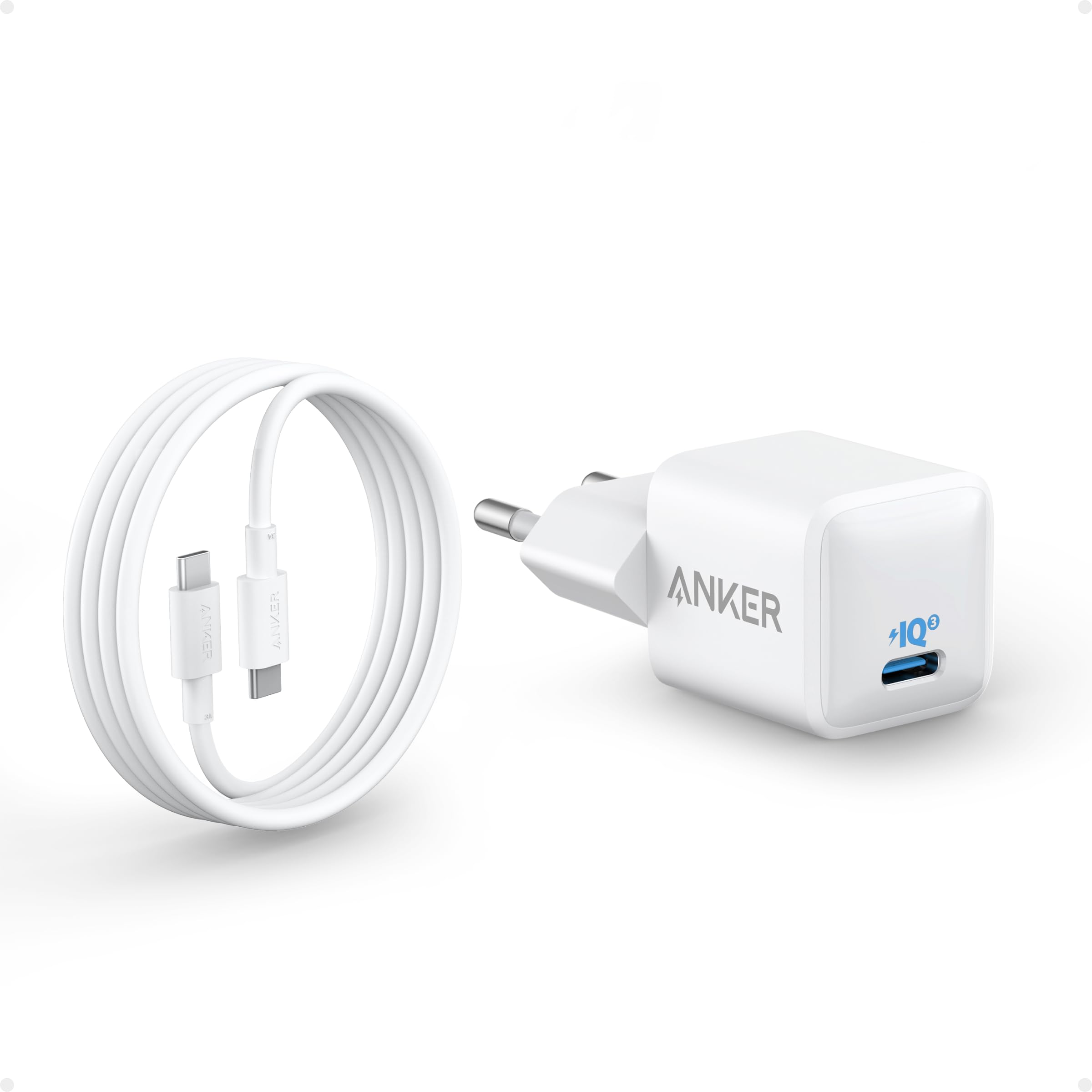 USB C Ladegerät 20W, Anker 511 Ladegerät (Nano), PIQ 3.0 robustes kompaktes Schnellladegerät mit 180cm USB C Kabel, für iPhone 16 / 15 / iPad Pro