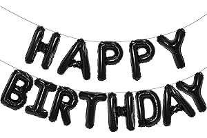 PATICOOL Black Happy Birthday Balloon Banner, 16 Inch Foil Mylar Happy Birthday Balloons Letters, Reusable Happy Birthday Sign, Black Birthday Decorations for Women, Men, Boys and Girls