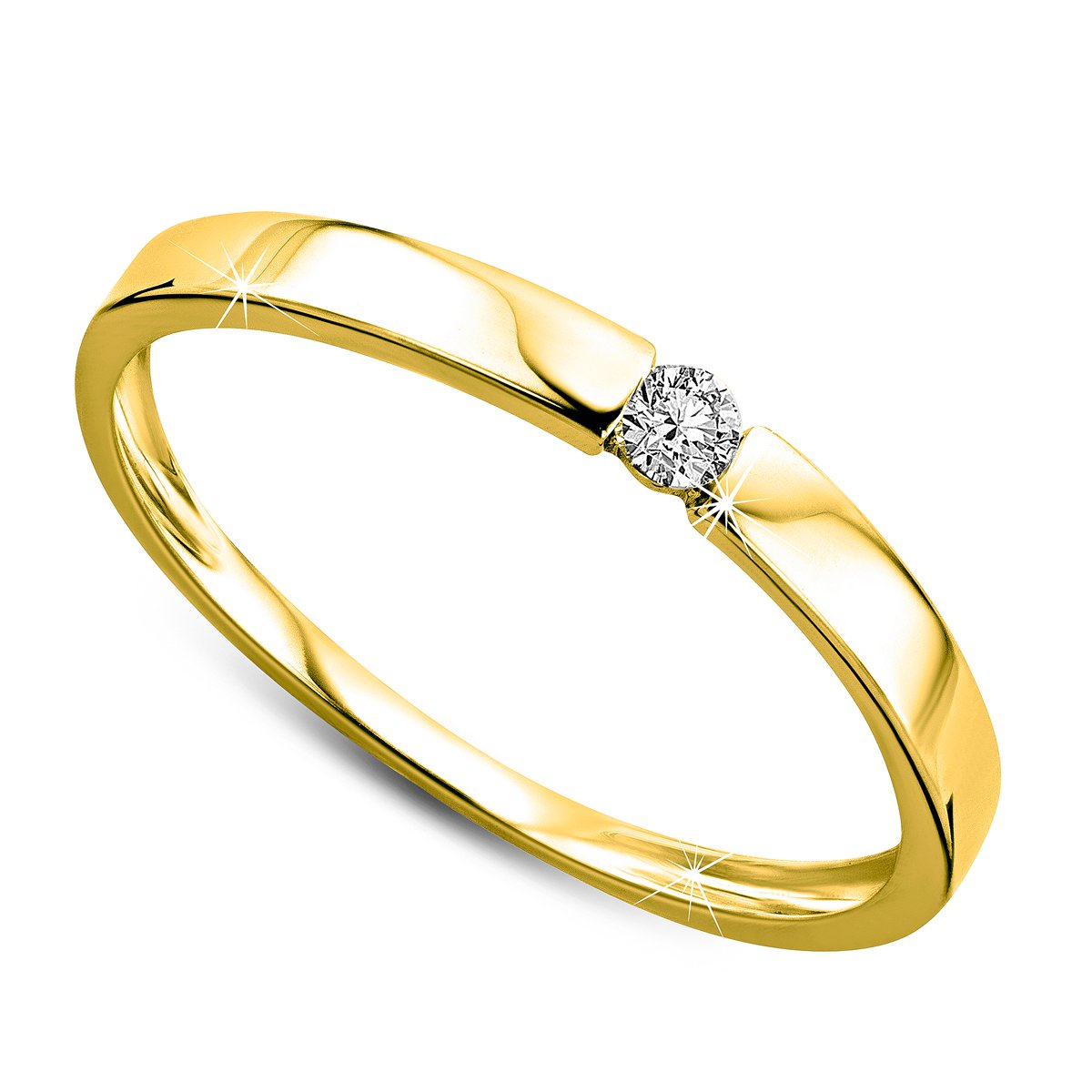 OROVI Yellow Gold Ring for Women with a Diamond in 9 Carat Gold, Hypoallergenic Ring - Handmade Engagement Rings with jewellery box