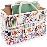 E-WEICHEN Craft Organizer Tote Bag Art Storage Caddy with Multiple Pockets Containers for Art,Craft,and Office Supplies Storage.Pink Cat