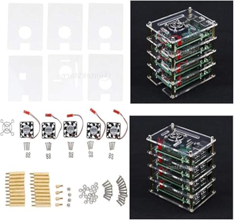 SDENSHI Kit De Caja Apilable De Acrílico Transparente Raspberry Pi con Ventiladores De Refrigeración