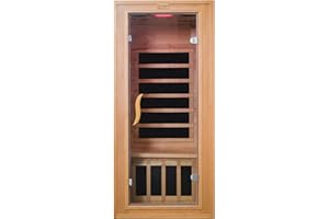 Efficraft Infrared Sauna Indoor, 1 Person Hemlock Wooden Home Sauna, Dry Sauna for Home Spa Room 1350W, Time Temp Pre-Set Sauna Room, w/7 Heating Panels Mini Personal Far Infrared Saunas for Home