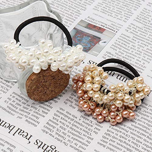 3Pcs Women Pearl Hair Ring Fashion rhinestone Hair Ties Ropes Elastic Bracelet Ponytail Holder Hair Accessories
