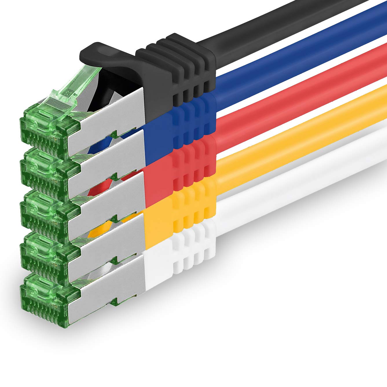 1aTTack.de 2 M Cat.7 Network Cable Pack of 5 Cat7 Patch Cable Lan Cable Ethernet RJ45 10 Gbit/s (All Internet Speeds) 5 Colors 2 Meters