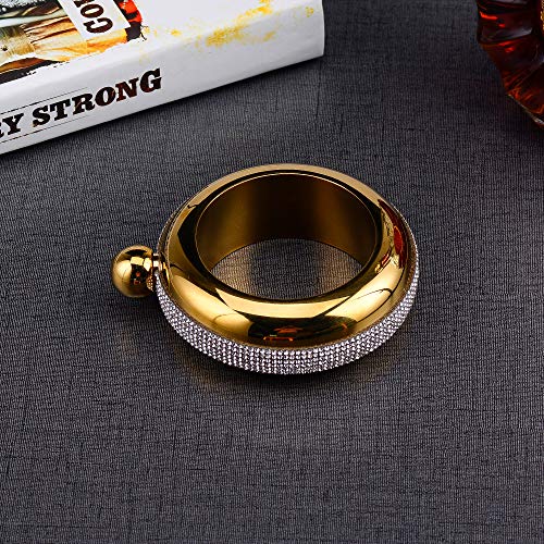 BOKIN Bracelet Bangle Flask 304 Stainless Steel with Handmade, Funnel in Gift Box for Women Girls Dance Birthday Party Club Bar, 3.5oz, Crystal Gold