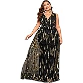 Giffniseti Women's 2025 Formal Dresses Sequin Mesh A-Line V-Neck Maxi Dress Evening Gown Plus Size
