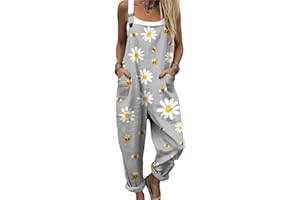Women's Jumpsuits Boho Floral Print Overalls Casual Comfy Soft Fashion Overalls with Pockets