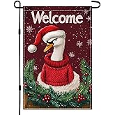 CHAONENG Christmas Garden Flag Duck with Scarf Hat Winter Garden Flag 12x18 Inch Double Sided Winter Yard Flag Farmhouse Yard Outdoor Decorative Flag for Patio Garden Lawn