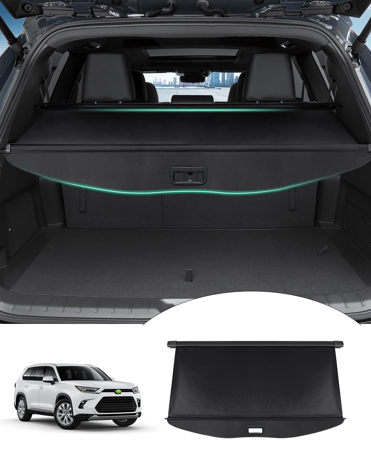 Photo 1 of ***FACTORY SEALED***Powerty Cargo Cover for 2024 Toyota Grand Highlander Hybrid Max Platinum Accessories Trunk Cover Retractable Tonneau Cover Black