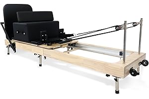 ADDBIG Foldable Pilates Reformer with Sitting Box, Double Jump Boards – Wooden Pilates Reformer Machine with Velvet Straps, German Springs, Smooth Aluminum Rails, Pilates Machine for Home