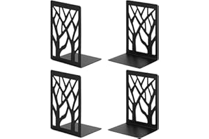 SONNLYH Black Metal Bookends, 2 Pairs Book Ends for Shelves, Book Stopper for Family, Office and School, Heavy Duty Book End, 4.7 x 3.6 x 7 Inch
