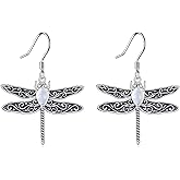 Dragonfly Moonstone Earrings, 925 Sterling Silver Vintage Boho Dangle Earrings, Natural Gemstone Jewelry Christmas Birthday Gift for Women
