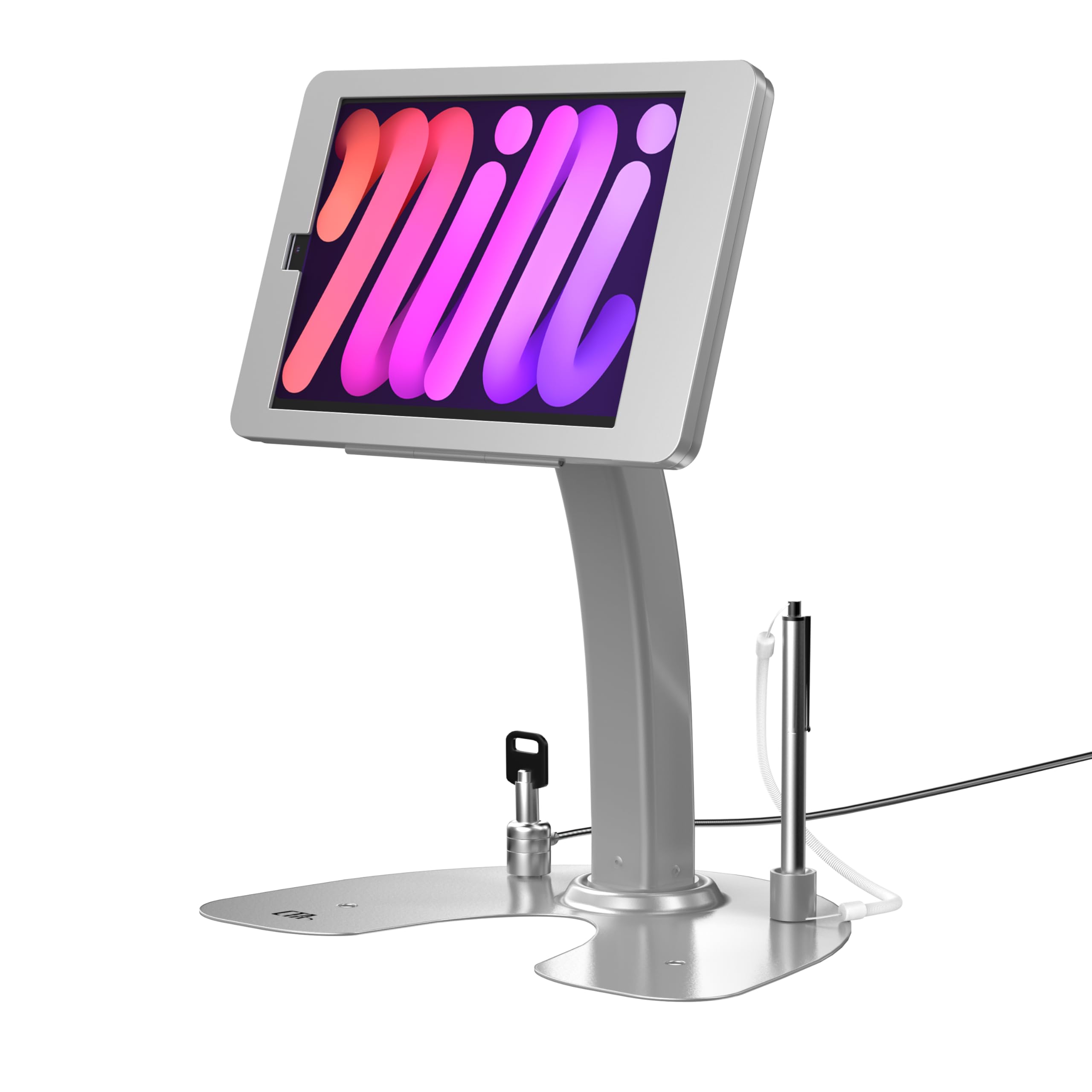 Photo 1 of CTA Digital Dual Security POS iPad Kiosk Desk Stand Silver, iPad Mini 6 & 7, 360-Degree Rotation, Locking Case & Cable, Retail, Restaurant, Stores & More